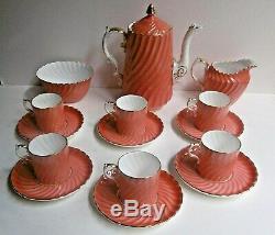 Vintage Aynsley Coffee Set Pot Sugar Bowl Cream Jug Cans/Cups Ribbed Salmon 126
