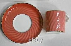 Vintage Aynsley Coffee Set Pot Sugar Bowl Cream Jug Cans/Cups Ribbed Salmon 126