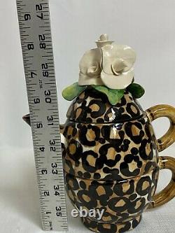 Vintage B. Ware Malibu 3 Piece Stackable Leopard Spot Flower Top Tea/Coffee Set