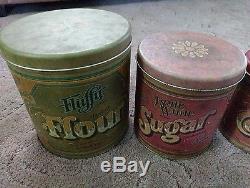 Vintage BALLONOFF Tin Nesting Canister Set Flour Sugar Coffee Tea Cake plus more