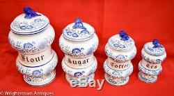 Vintage BLUE ONION Danube CANISTER SET Flour SUGAR Coffee TEA withLids JAPAN