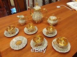 Vintage Bareuther 24K Gold Accented Coffee Pot, Creamer, Sugar Bowl & Cups SET