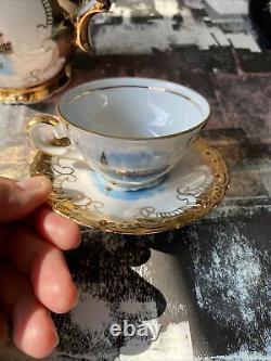 Vintage Bareuther Bavaria Venecia Panorama 17 piece Gold Tea Set Very Good