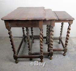 Vintage Barley Twist Nesting Side Coffee Tables set of 3 Gorgeous Hand Carved