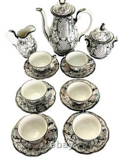 Vintage Bavarian Porcelain 925 Argento Silver Overlay Coffee Set 15 Pieces