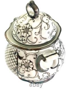 Vintage Bavarian Porcelain 925 Argento Silver Overlay Coffee Set 15 Pieces