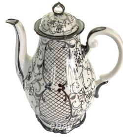 Vintage Bavarian Porcelain 925 Argento Silver Overlay Coffee Set 15 Pieces