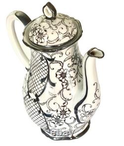 Vintage Bavarian Porcelain 925 Argento Silver Overlay Coffee Set 15 Pieces