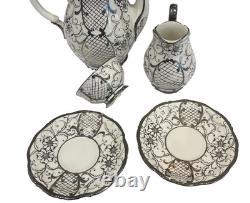 Vintage Bavarian Porcelain 925 Argento Silver Overlay Coffee Set 15 Pieces