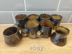 Vintage Beddgelert Studio Wales 6 Coffee Cups Sugar Bowl Milk Jug drip glaze