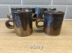 Vintage Beddgelert Studio Wales 6 Coffee Cups Sugar Bowl Milk Jug drip glaze