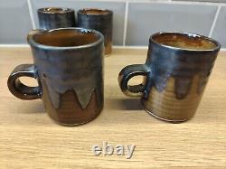 Vintage Beddgelert Studio Wales 6 Coffee Cups Sugar Bowl Milk Jug drip glaze