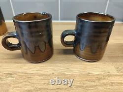 Vintage Beddgelert Studio Wales 6 Coffee Cups Sugar Bowl Milk Jug drip glaze