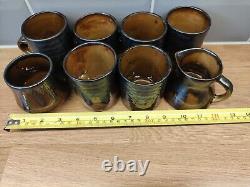 Vintage Beddgelert Studio Wales 6 Coffee Cups Sugar Bowl Milk Jug drip glaze