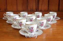 Vintage Bernadotte Floral Bohemian China Coffee Cup Set of 10, Czech Republic