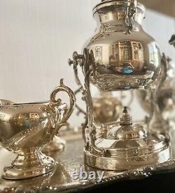 Vintage Birmingham Silver Co. 5pc Silver Over Copper Tea & Coffee Set With Tray