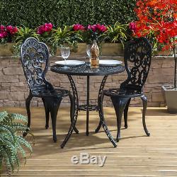 Vintage Bistro Set Cast Aluminium Black Outdoor Coffee Balcony Table Chair Patio