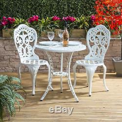 Vintage Bistro Set Cast Aluminium White Outdoor Coffee Balcony Table Chair Patio