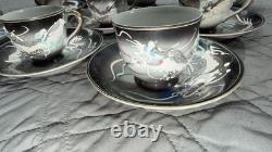 Vintage Black Dragon Tea coffee Set Japan Hand Painted Victoria China 15pc