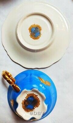 Vintage Blue & Gold Gilded Bavaria Waldershof Full Tea/coffee Set for 12