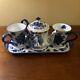 Vintage Blue White China Coffee Tea Set Pot Serving Plate Cup