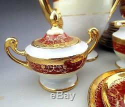 Vintage Bohemia 24 K Gold Hand Decorated Czechoslovakla Coffee Set for Six