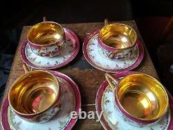 Vintage Bohemia Donatello Czech Gold Gilt Porcelain 8 Piece Coffee Part Set