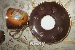 Vintage Bohemia Handpainted Caramel 24k Gold Trim Enamel Tea/coffee Set 17 Pc