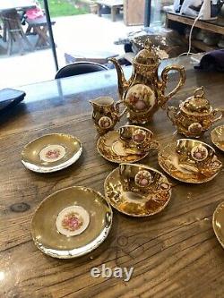Vintage Bondware Fine China Gold Dimitasse Coffee Set Fragonard Courting Couples