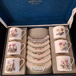 Vintage Boxed Set of 6 Royal Worcester Demitasse / Coffee Cups Alpine Flowers