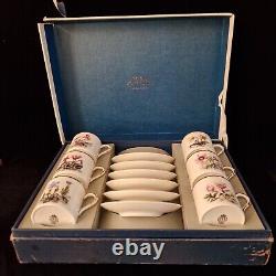 Vintage Boxed Set of 6 Royal Worcester Demitasse / Coffee Cups Alpine Flowers