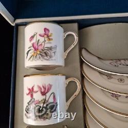 Vintage Boxed Set of 6 Royal Worcester Demitasse / Coffee Cups Alpine Flowers