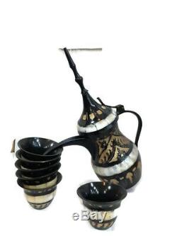 Vintage Brass Elegant Handmade Coffee Set (Coffee Pot, Cups, Cups Holder) Free