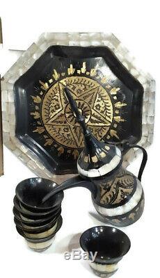 Vintage Brass Elegant Handmade Coffee Set (Coffee Pot, Cups, Cups Holder) Free