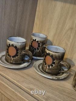 Vintage Briglin Studio Pottery Coffee Set Retro 70s Sunflower Totem MCM