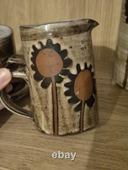 Vintage Briglin Studio Pottery Coffee Set Retro 70s Sunflower Totem MCM