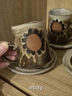 Vintage Briglin Studio Pottery Coffee Set Retro 70s Sunflower Totem MCM