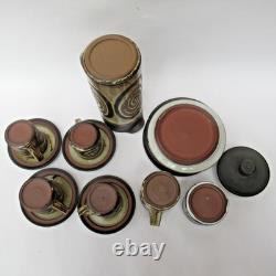 Vintage Briglin coffee set, studio pottery 1970s retro 16 piece, Scroll design