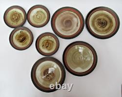 Vintage Briglin coffee set, studio pottery 1970s retro 16 piece, Scroll design