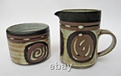 Vintage Briglin coffee set, studio pottery 1970s retro 16 piece, Scroll design