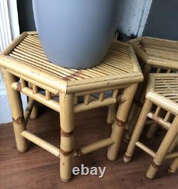 Vintage Cane bamboo Rattan Coffee Boho Retro side tables, Set Of 3 Art Deco