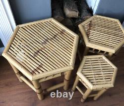 Vintage Cane bamboo Rattan Coffee Boho Retro side tables, Set Of 3 Art Deco