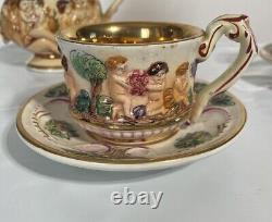 Vintage Capodimonte Coffee Set Sugar Bowl, Cups With Saucers