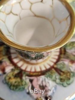Vintage Capodimonte Full Color Tea Coffee Set 6 Cups Cream Sugar Italian Cherub