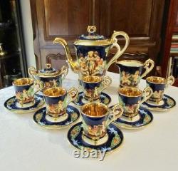 Vintage Capodimonte Italy Cobalt Blue Demitasse Espresso Coffee Set Cherubs
