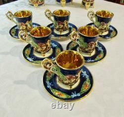 Vintage Capodimonte Italy Cobalt Blue Demitasse Espresso Coffee Set Cherubs