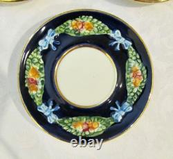 Vintage Capodimonte Italy Cobalt Blue Demitasse Espresso Coffee Set Cherubs