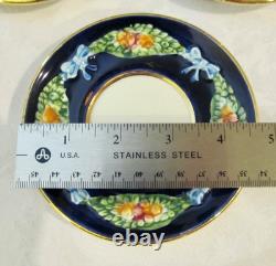 Vintage Capodimonte Italy Cobalt Blue Demitasse Espresso Coffee Set Cherubs