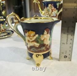 Vintage Capodimonte Italy Cobalt Blue Demitasse Espresso Coffee Set Cherubs
