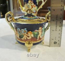 Vintage Capodimonte Italy Cobalt Blue Demitasse Espresso Coffee Set Cherubs